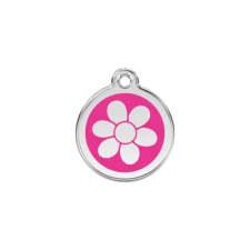 Red Dingo Rozsdamentes virág mintás acél biléta hot pink nyakörv, póráz, hám kutyáknak