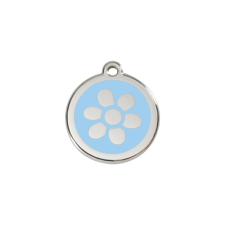 Red Dingo Rozsdamentes virág mintás acél biléta világoskék nyakörv, póráz, hám kutyáknak