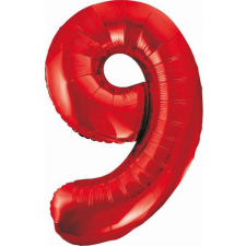 Red, Piros 9-es szám fólia lufi 85 cm party kellék