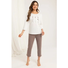 Regina Carmen, hosszú női pizsama, ekrü, nyomott mintás XXL hálóing, pizsama