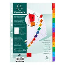 Regiszter karton Exacompta A/4 12 részes fehér, színes laminált fülekkel regiszter és tartozékai