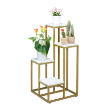 Relax Beltéri virágállvány viráglépcső 4 polccal virágtartó állvány arany acél váz márványozott polcokkal bútor