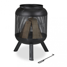 Relax Mobil tűzrakó 69x44 cm hálós fekete csiszolt acélból kerti tűzrakó kosár kültéri tüzelő kerti sütés és főzés