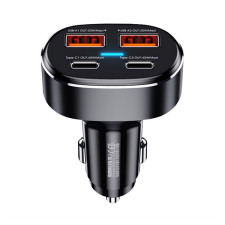 REMAX autós töltő 2 USB aljzat / 2 Type-C aljzat (5V / 3A, 75W, PD gyorstöltés támogatás, LED kijelző) FEKETE mobiltelefon kellék