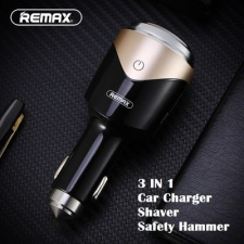 REMAX RT-SP01 fekete szivartöltőfej 2.4A szélvédő törő kalapáccsal + borotva mobiltelefon kellék