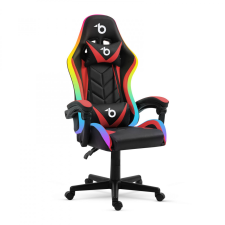 RGB LED-es gamer szék - karfával, párnával - fekete / piros forgószék