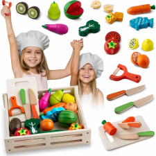 Ricokids Fából készült vágható zöldségek és gyümölcsök fa rekeszben RICOKIDS 7752 konyhakészlet