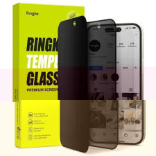 Ringke iPhone 15/ 16 betekintésgátló prémium edzett kijelzővédő 9H üvegfólia felhelyezési sablonnal mobiltelefon kellék