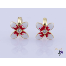  Ritus antiallergén virág  gyermek fülbevaló kézzel festett fehér -piros-14K fülbevaló