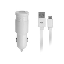 RivaCase Autós töltő, 2 x USB, 2,4A, micro USB kábellel, RIVACASE "VA 4222 WD1", fehér kábel és adapter