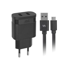 RivaCase Hálózati töltő, 2 x USB, 2,4A, micro USB kábellel, RIVACASE "VA 4122 BD1", fekete kábel és adapter