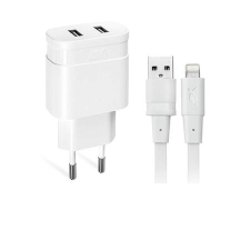 RivaCase Hálózati töltő, 2 x USB, 3,4A, lightning kábellel, RIVACASE &quot;VA 4125 WD2&quot;, fehér kábel és adapter