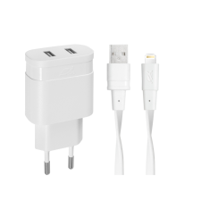 RivaCase Rivapower Hálózati 2xUSB töltő + USB - Lightning kábel - Fehér mobiltelefon kellék