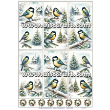  Rizspapír - Cinke téli tájban dekorációs kellék