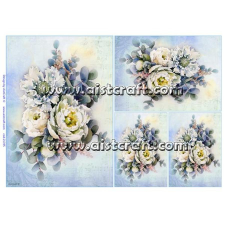  Rizspapír - Fehér virágok dekorációs kellék