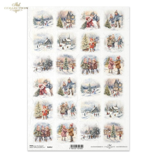  Rizspapír - hóban játszó gyerekek dekorációs kellék