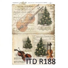  Rizspapír - karácsonyfa hegedűvel dekorációs kellék