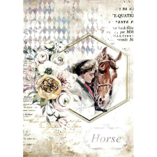  Rizspapír - ló hölggyel, keretben dekorációs kellék