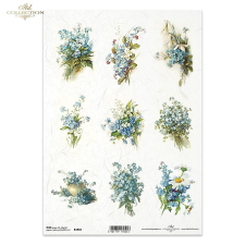  Rizspapír - Nefelejcs-csokrok dekorációs kellék