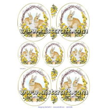  Rizspapír - Nyuszik ovális keretben dekorációs kellék