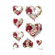  Rizspapir - szivek rózsaszin virágokkal dekorációs kellék