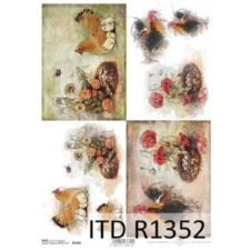  Rizspapír - tyúkok, kakasok dekorációs kellék