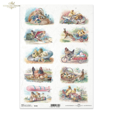  Rizspapír - Utazó csibék, nyuszik, tyúkok dekorációs kellék