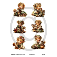  Rizspapír - vintage kislány mókussal, makkal dekorációs kellék