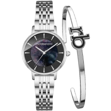 ROCCOBAROCCO RoccoBarocco női nemesacél karóra ajándék karkötővel, ezüst, kék számlap, 32 mm karóra