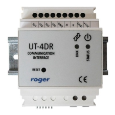 Roger UT4DR 35 mm-es DIN sínre szerelhető TCP/IP kommunikációs illesztő, RS485-10/100 BaseT Ethernet átalakító, statikus vagy dinamikus IP cím biztonságtechnikai eszköz