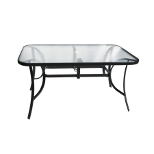 Rojaplast XT1012T fém kerti üvegasztal napernyőlyukkal, 150x90x72cm - átlátszó 1012T kerti bútor
