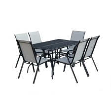 Rojaplast ZWMT-83 SET fém kerti asztal, 150 x 90 x 72 cm - fekete, 6 db székkel kerti bútor