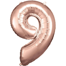  Rose Gold óriás szám fólia lufi 9-es, 83*58 cm party kellék