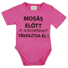 Rövid ujjú baba body "Mosás előtt a kisgyereket távolítsa el!" felirattal kombidressz, body