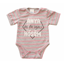 Rövid ujjú dupla patentos " Anya az én igazi hősöm" feliratú baba body kombidressz, body