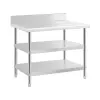 ROYAL CATERING Rozsdamentes acél asztal hátsó peremmel - 100 x 70 x 16.5 cm - 204 kg - 2 polc - Royal Catering