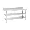 ROYAL CATERING Rozsdamentes acél asztal hátsó peremmel - 180 x 60 x 16.5 cm - 226 kg - 2 polc - Royal Catering