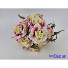  Rózsa 18 ágú selyemvirág csokor 45 cm - Krém-Lila Átmenetes dekoráció