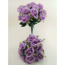  Rózsa 18 nyílott fejes dús selyemvirág csokor díszítővel 36 cm - Mályva-Lila dekoráció