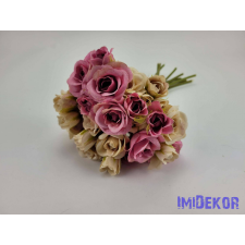  Rózsa 9 ágú kötegelt selyemvirág csokor 30 cm - Bézs-Rózsaszín dekoráció