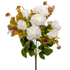  Rózsa csokor 9v. krém M45cm 12ágú 24db/# dekorációs kellék