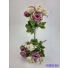  Rózsa + kis virág 7 ágú selyemvirág csokor 33 cm - Krém-Mályvás