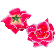  Rózsa nyílott selyemvirág fej nyílt rózsafej 10 cm - Pink-Fehér cirmos szélű dekoráció