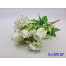  Rózsabimbó 9 ágú selyem csokor 44cm - Törtfehér dekorációs kellék