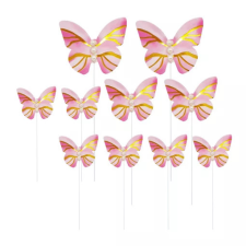  Rózsaszín-arany pillangó tórta díszek gyönggyel 10 db/ csomag party kellék