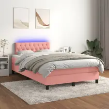  rózsaszín bársony rugós és LED-es ágy matraccal 120x200 cm ágy és ágykellék