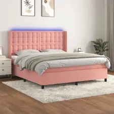  rózsaszín bársony rugós és LED-es ágy matraccal 180x200 cm ágy és ágykellék