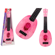 Rózsaszín gyerek ukulele 4 húrral, barack motívummal játékhangszer