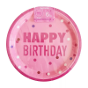  Rózsaszín Happy Birthday felíratú papírtányér 6 db/ csomag