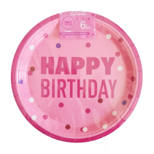  Rózsaszín Happy Birthday felíratú papírtányér 6 db/ csomag sütés és főzés